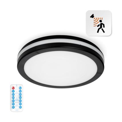 LED Plafonjera za kupatilo sa senzorom LED/24W/230V 3000/4000/6500K IP65 pr. 30 cm crno + Daljinski upravljač
