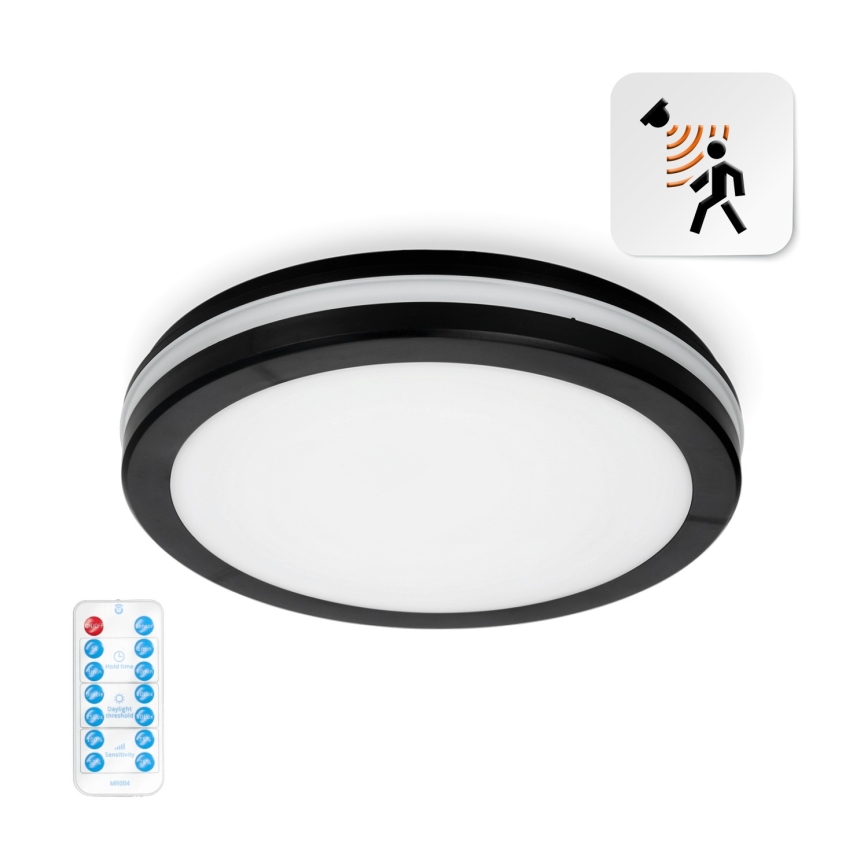 LED Plafonjera za kupatilo sa senzorom LED/24W/230V 3000/4000/6500K IP65 pr. 30 cm crno + Daljinski upravljač