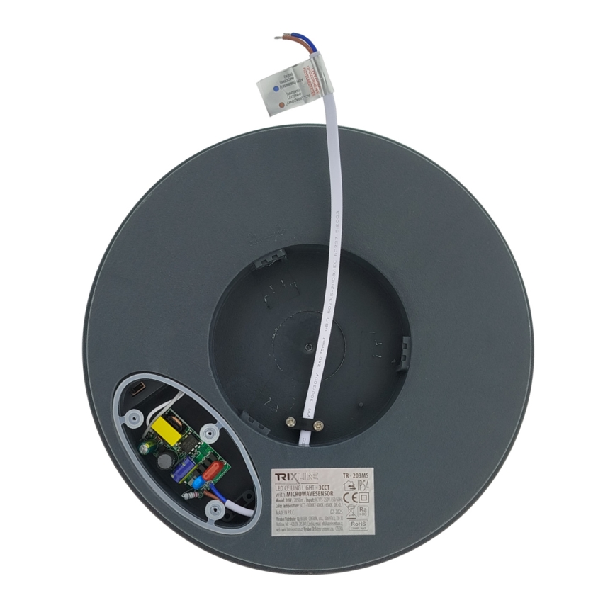LED stropno svetlo sa senzorom pokreta LED/20W/230V 3000/4000/6500K prečnik 230 cm IP54 antracit