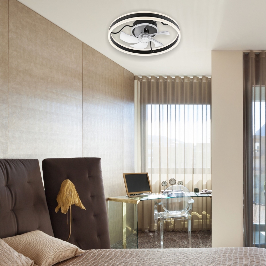LED prigušiva plafonska lampa sa ventilatorom APOLLO LED/38W/230V crna + daljinski upravljač