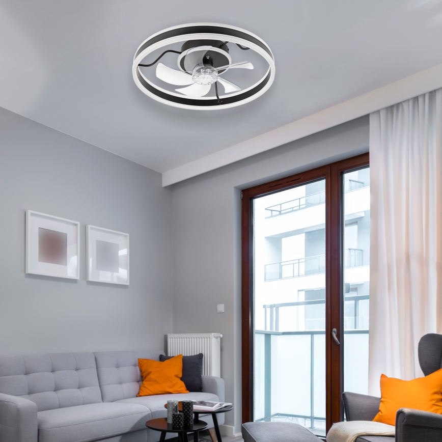 LED prigušiva plafonska lampa sa ventilatorom APOLLO LED/38W/230V crna + daljinski upravljač