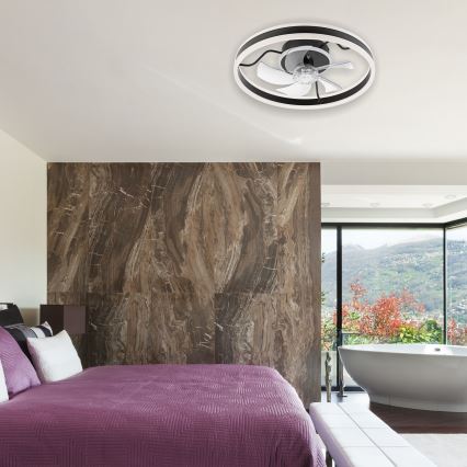 LED prigušiva plafonska lampa sa ventilatorom APOLLO LED/38W/230V crna + daljinski upravljač