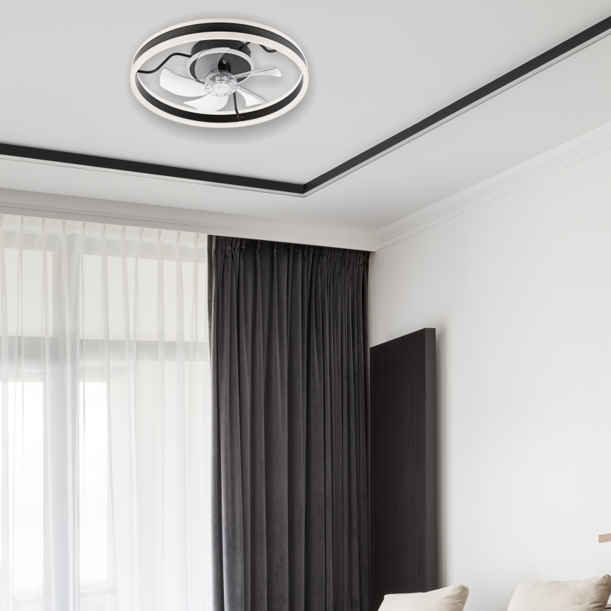 LED prigušiva plafonska lampa sa ventilatorom APOLLO LED/38W/230V crna + daljinski upravljač