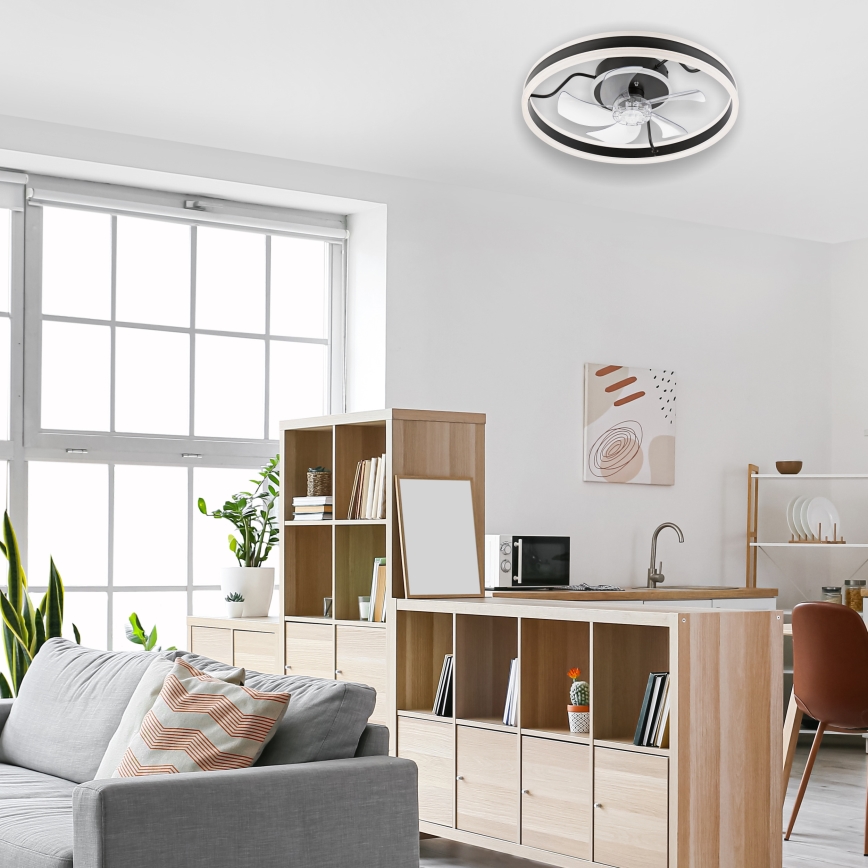 LED prigušiva plafonska lampa sa ventilatorom APOLLO LED/38W/230V crna + daljinski upravljač