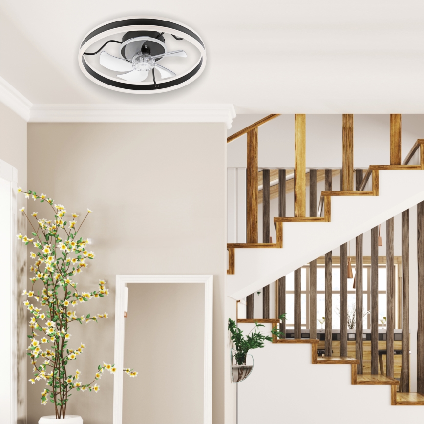LED prigušiva plafonska lampa sa ventilatorom APOLLO LED/38W/230V crna + daljinski upravljač
