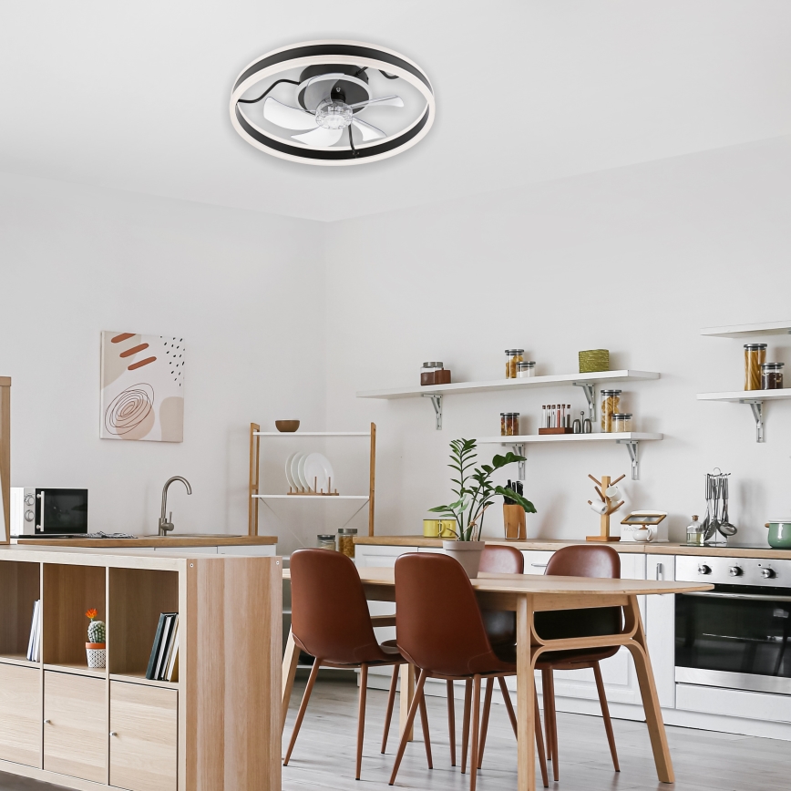 LED prigušiva plafonska lampa sa ventilatorom APOLLO LED/38W/230V crna + daljinski upravljač