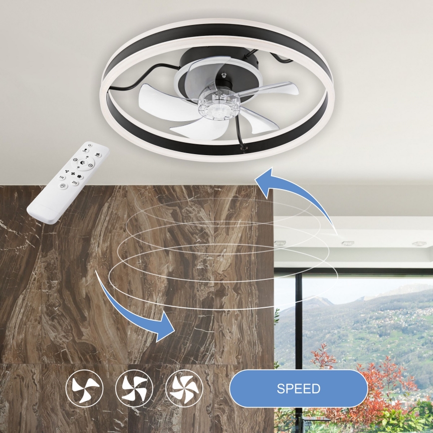 LED prigušiva plafonska lampa sa ventilatorom APOLLO LED/38W/230V crna + daljinski upravljač