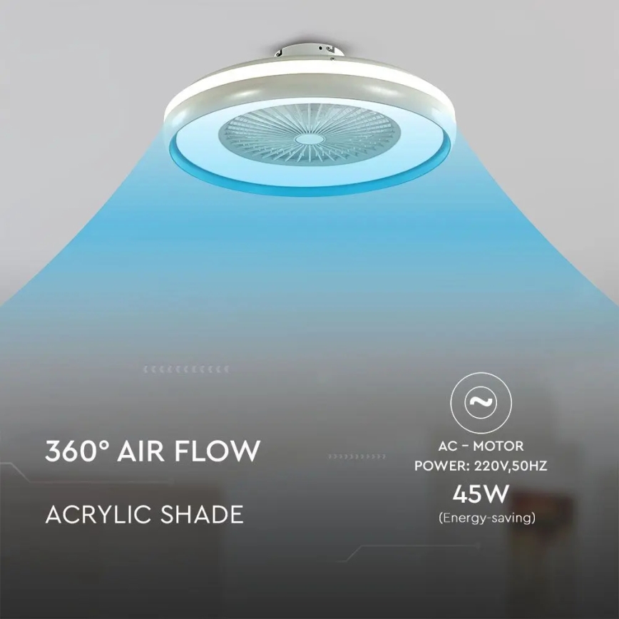 LED plafonska svetiljka sa ventilatorom LED/45W/230V 3000/4000/6500K plava + daljinski upravljač