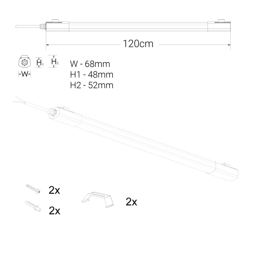 LED Podelementna lampa LED/60W/230V 6000K 120 cm IP65 crno