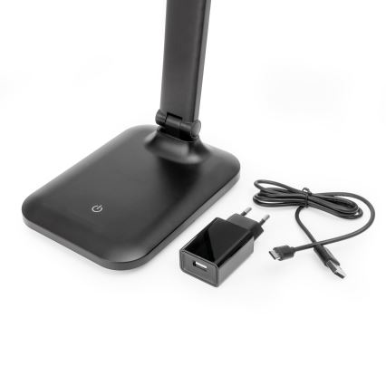 LED Prigušiva stona lampa na dodir sa bežičnim punjenjem i USB portom REMUS LED/5W/230V crno
