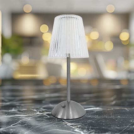 LED Prigušiva punjiva stona lampa na dodir ELBA LED/1,6W/800 mAh mat krom/prozirna