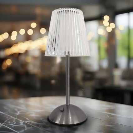 LED Prigušiva punjiva stona lampa na dodir ELBA LED/1,6W/800 mAh mat krom/prozirna