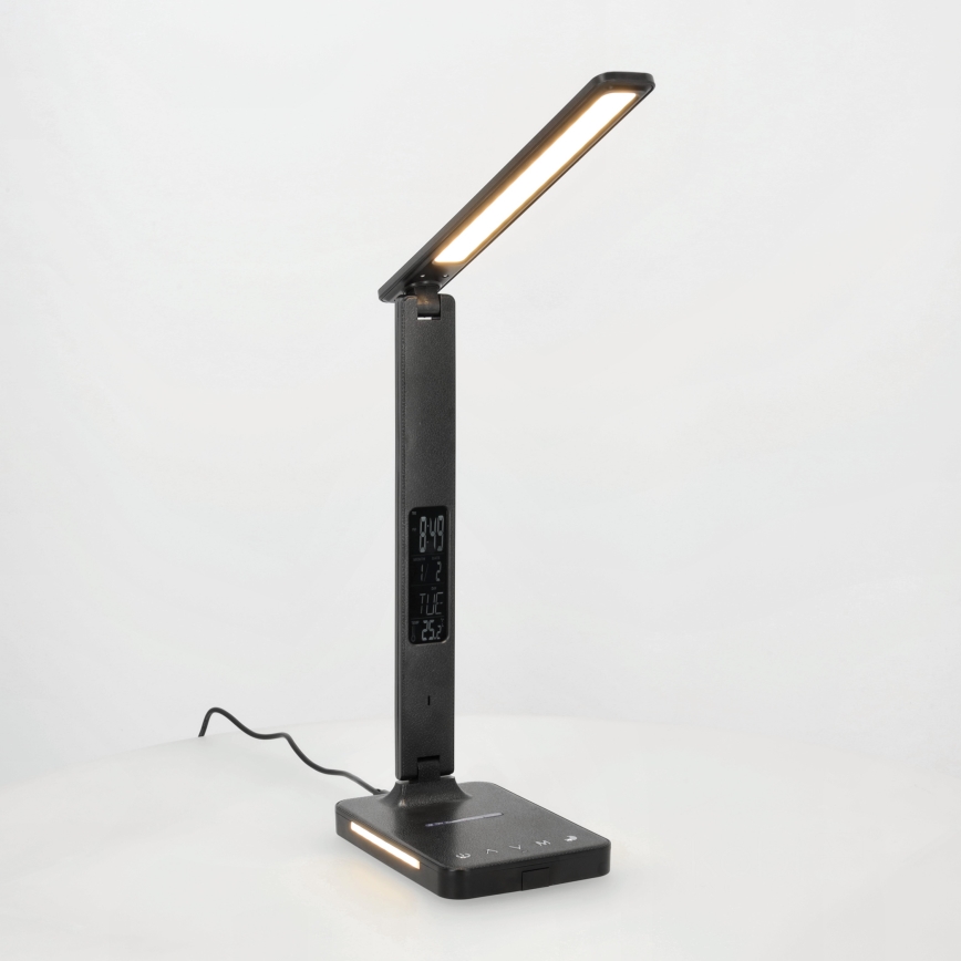 LED Prigušiva stona lampa sa QI bežičnim punjenjem, ekran i USB portom LED/7W/230V 3000-6000K crno