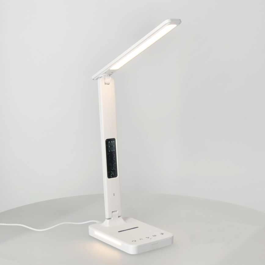 LED Prigušiva stona lampa sa QI bežičnim punjenjem, ekran i USB portom LED/7W/230V 3000-6000K bela