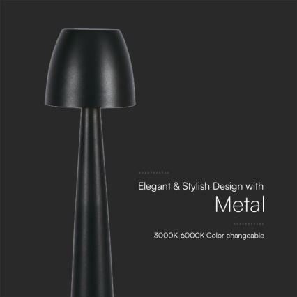 LED Prigušiva punjiva dodirna stona lampa LED/3W/5V 3000-6000K 1800 mAh crno