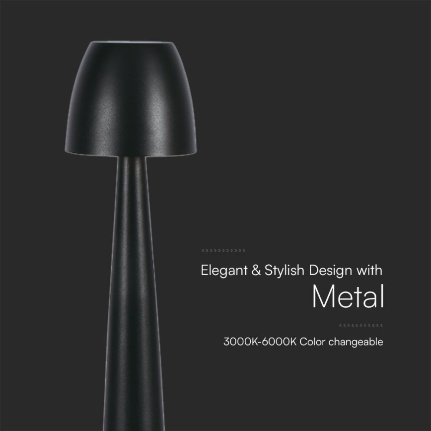 LED Prigušiva punjiva dodirna stona lampa LED/3W/5V 3000-6000K 1800 mAh crno