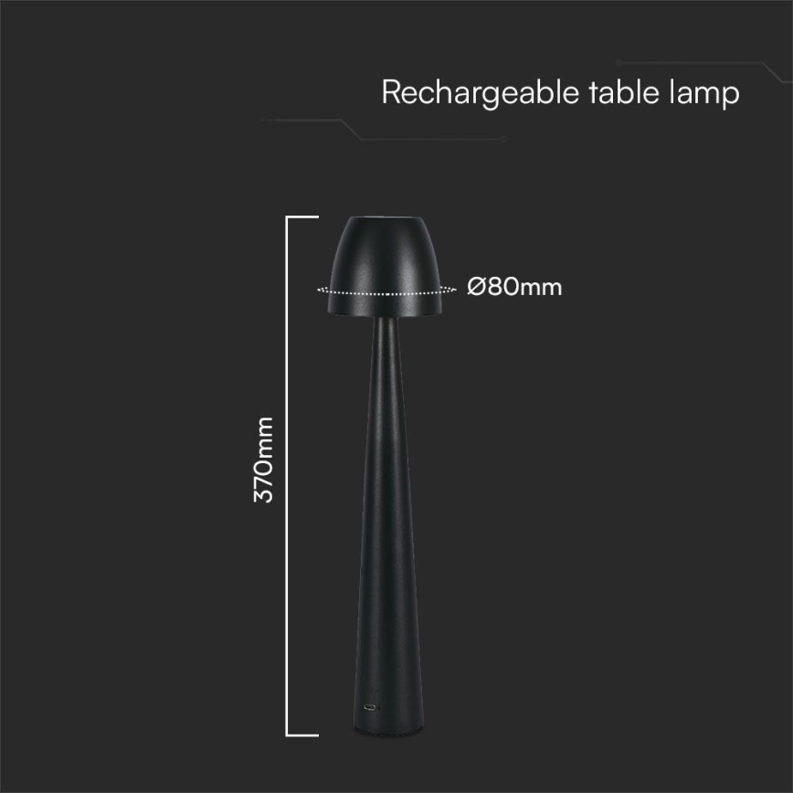 LED Prigušiva punjiva dodirna stona lampa LED/3W/5V 3000-6000K 1800 mAh crno