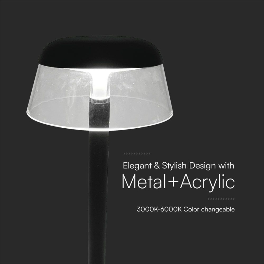 LED Prigušiva punjiva dodirna stona lampa LED/3W/5V 3000-6000K 1800 mAh crno