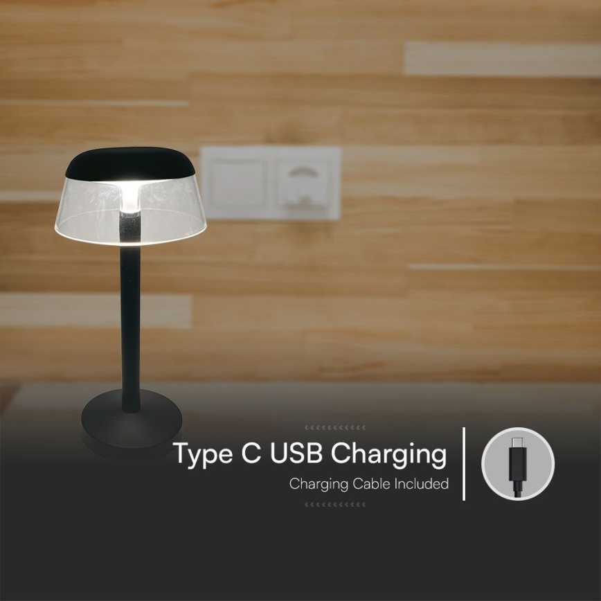 LED Prigušiva punjiva dodirna stona lampa LED/3W/5V 3000-6000K 1800 mAh crno