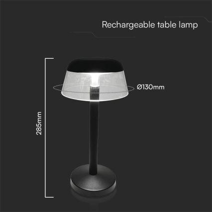 LED Prigušiva punjiva dodirna stona lampa LED/3W/5V 3000-6000K 1800 mAh crno