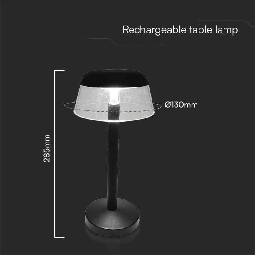 LED Prigušiva punjiva dodirna stona lampa LED/3W/5V 3000-6000K 1800 mAh crno