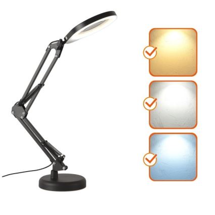 LED Prigušiva stona lampa sa lupom 2u1 AURIQ LOUPE LED/10W/5V 3000/4000/6500K crno
