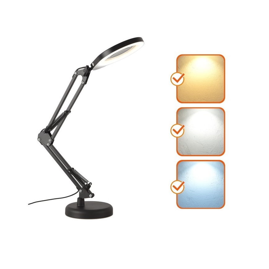 LED Prigušiva stona lampa sa lupom 2u1 AURIQ LOUPE LED/10W/5V 3000/4000/6500K crno