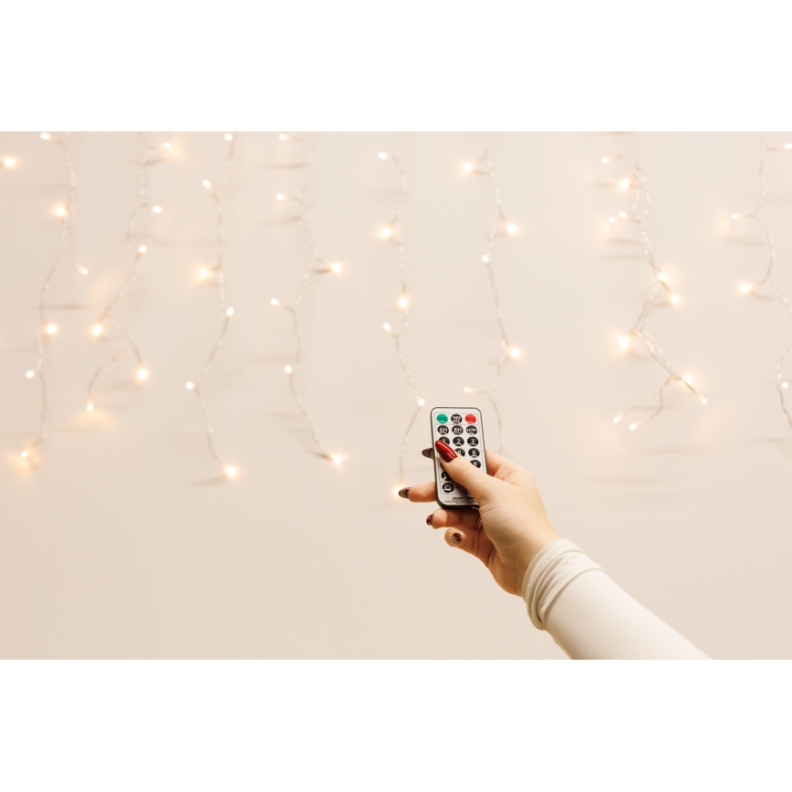 LED Prigušiva vanjska božićna svetlosna zavesa CURTAIN 360xLED/8,4W/230V 2x2 m IP44 topla bela + Daljinski upravljač