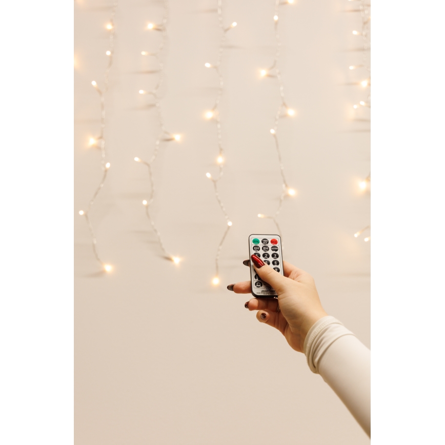 LED Prigušiva vanjska božićna svetlosna zavesa CURTAIN 360xLED/8,4W/230V 2x2 m IP44 topla bela + Daljinski upravljač