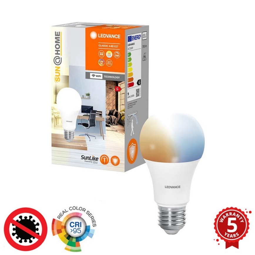 LED Prigušiva antibakterijska sijalica A60 E27/9W/230V Wi-Fi - Ledvance