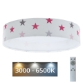 LED prigušiva dečije plafonsko svetlo SMART GALAXY KIDS LED/24W/230V 3000-6500K zvezdice bela/ružičasta/siva + daljinski upravljač