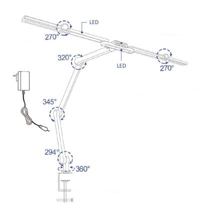 LED Prigušiva dodirna fleksibilna stona lampa POINTIQ LED/24W/230V 3000-6500K CRI 92 crno