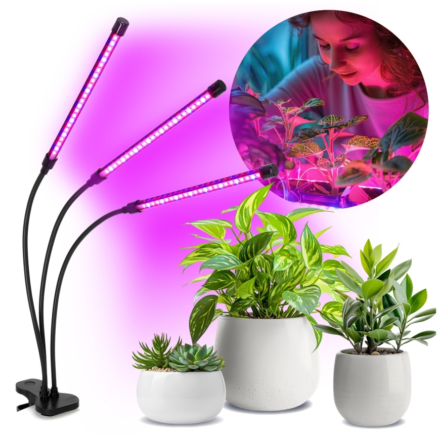 LED prigušiva fleksibilna stona lampa sa klipom za gajenje biljaka VITARO 3xLED/10W/230V crna
