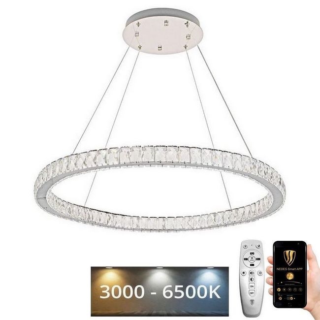 LED prigušiva kristalni luster na sajli LED/100W/230V 3000-6500K srebrna + daljinski upravljač