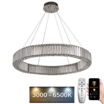 LED prigušiva kristalni luster na sajli LED/50W/230V 3000-6500K sjajni hrom + daljinski upravljač
