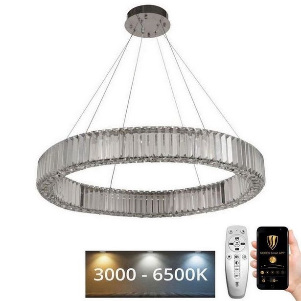 LED prigušiva kristalni luster na sajli LED/50W/230V 3000-6500K sjajni hrom + daljinski upravljač