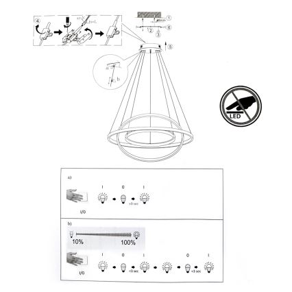 Leuchten Direkt 11526-55 - LED Luster na lancu za prigušivanje CIRCLE 1xLED/13,5W/230V + LED/19,5W + LED/24W