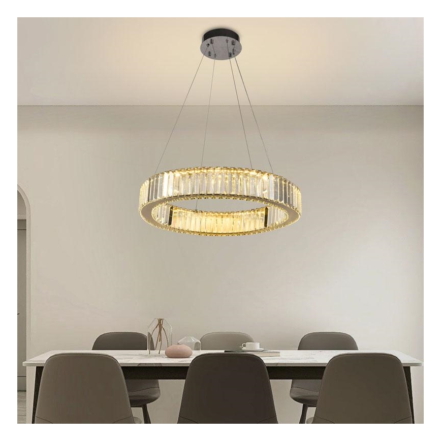 LED prigušiva kristalni luster na sajli LED/40W/230V 3000-6500K sjajni hrom + daljinski upravljač