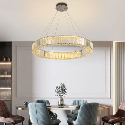 LED prigušiva kristalni luster na sajli LED/50W/230V 3000-6500K sjajni hrom + daljinski upravljač