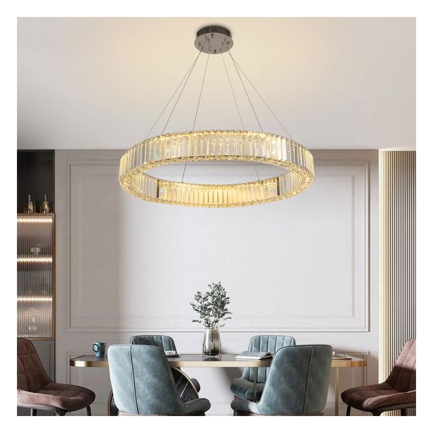 LED prigušiva kristalni luster na sajli LED/50W/230V 3000-6500K sjajni hrom + daljinski upravljač