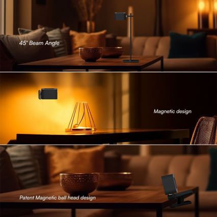 LED Prigušiva magnetna punjiva stona lampa 4u1 LED/3W/5V 3000-6000K 1800 mAh crno