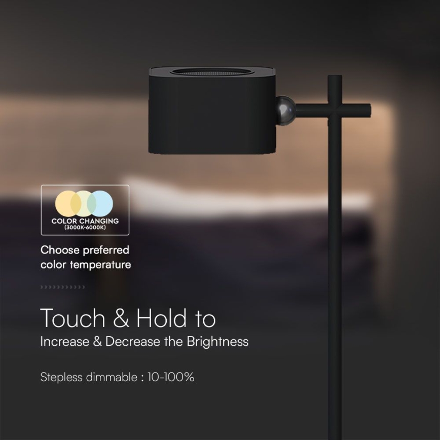 LED Prigušiva magnetna punjiva stona lampa 4u1 LED/3W/5V 3000-6000K 1800 mAh crno