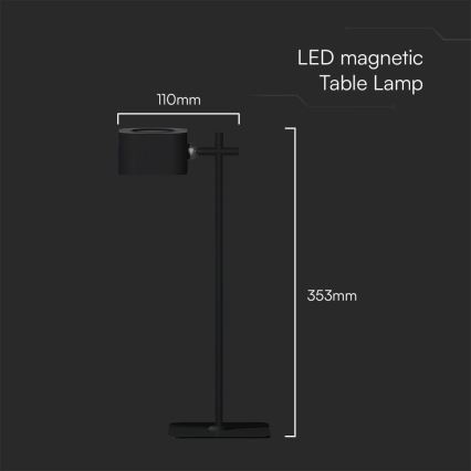LED Prigušiva magnetna punjiva stona lampa 4u1 LED/3W/5V 3000-6000K 1800 mAh crno