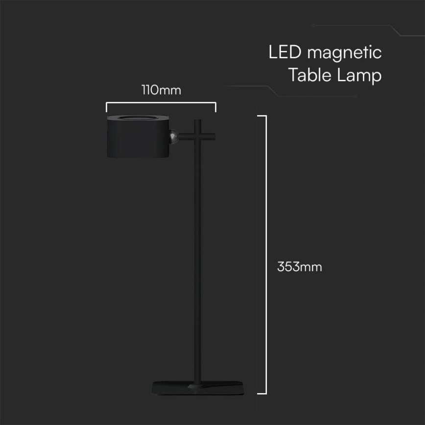 LED Prigušiva magnetna punjiva stona lampa 4u1 LED/3W/5V 3000-6000K 1800 mAh crno