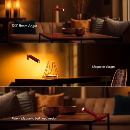 LED Prigušiva magnetna punjiva stona lampa 3u1 LED/3W/5V 4000K 1500 mAh crveno