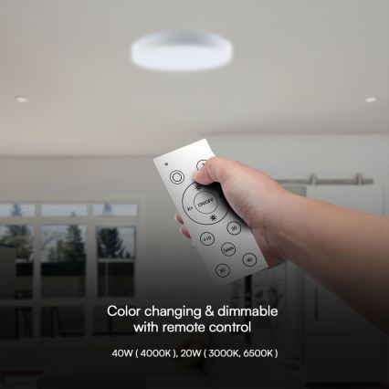 LED Prigušiva plafonjera LED/40W/230V 3000-6500K 39,5 cm bela + Daljinski upravljač