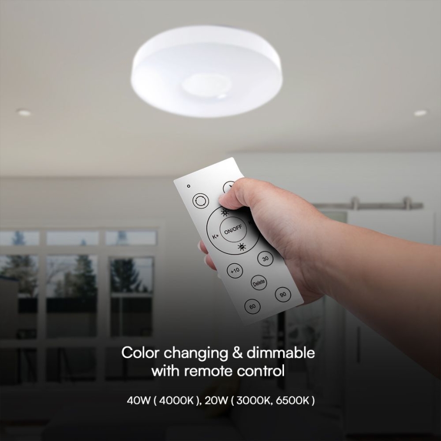 LED Prigušiva plafonjera LED/40W/230V 3000-6500K 39 cm bela + Daljinski upravljač