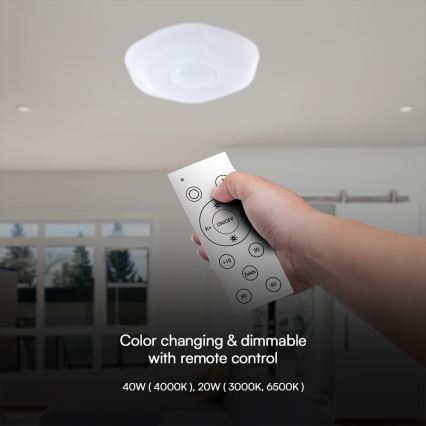 LED Prigušiva plafonjera LED/40W/230V 3000-6500K 40 cm bela + Daljinski upravljač