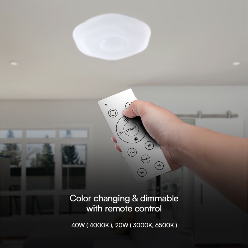 LED Prigušiva plafonjera LED/40W/230V 3000-6500K 40 cm bela + Daljinski upravljač