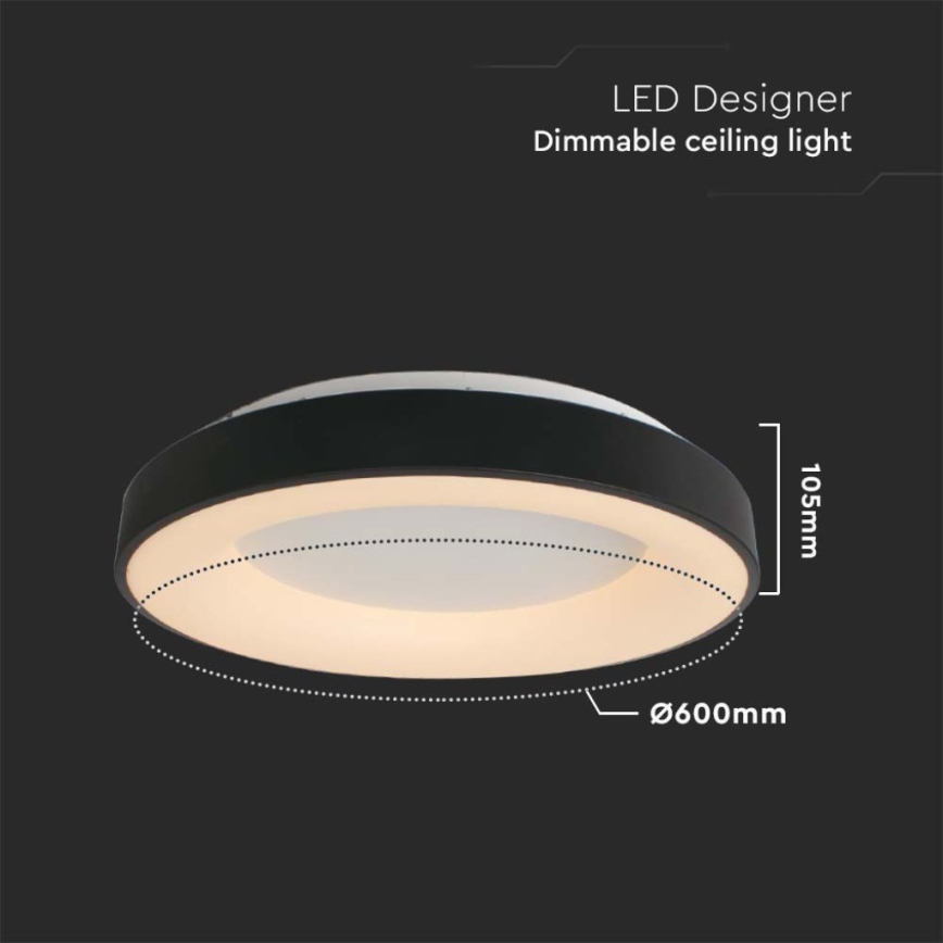 LED Prigušiva plafonjera LED/49W/230V 3000K pr. 60 cm crno